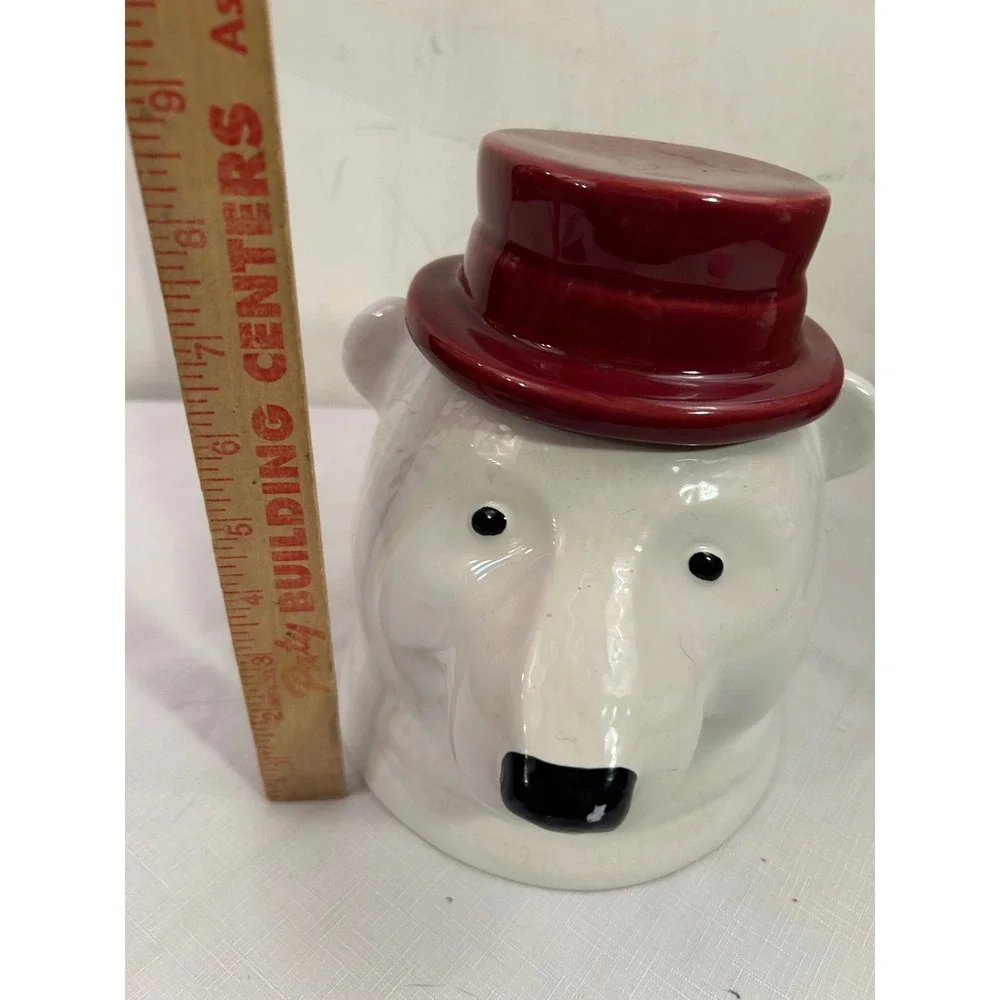 Unbranded Polar Bear Cookie Jar OS White Red Top Hat Ceramic Christmas Decor
